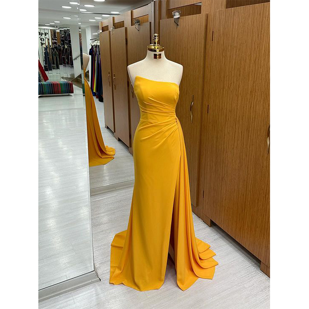 Elegant Satin Evening Gown Split - Vestidos de Fiesta MVOZEIN sin Tirantes