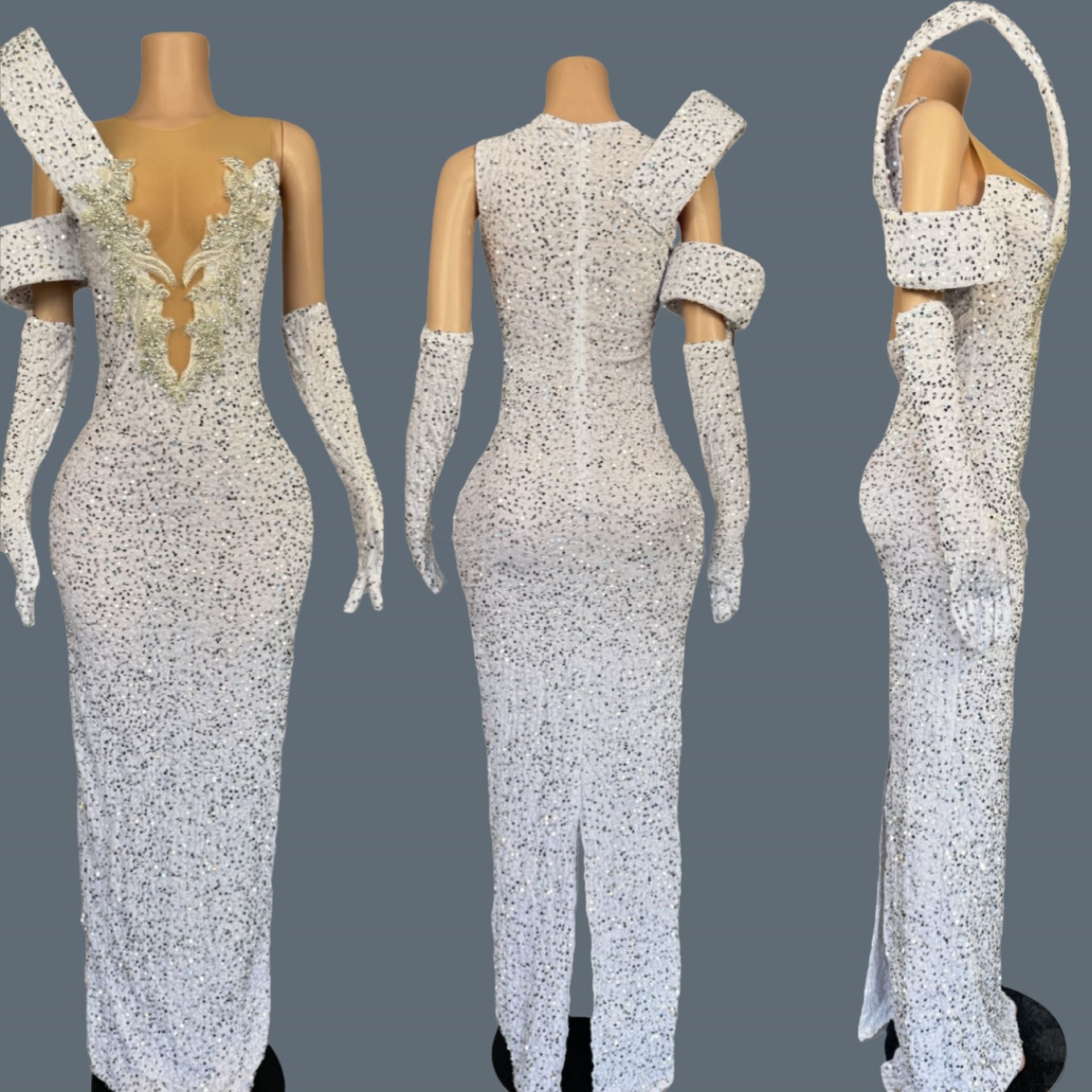 Sparkly Rhinestone Club Party Dress - Vestido Largo Brillante con Pedrería y