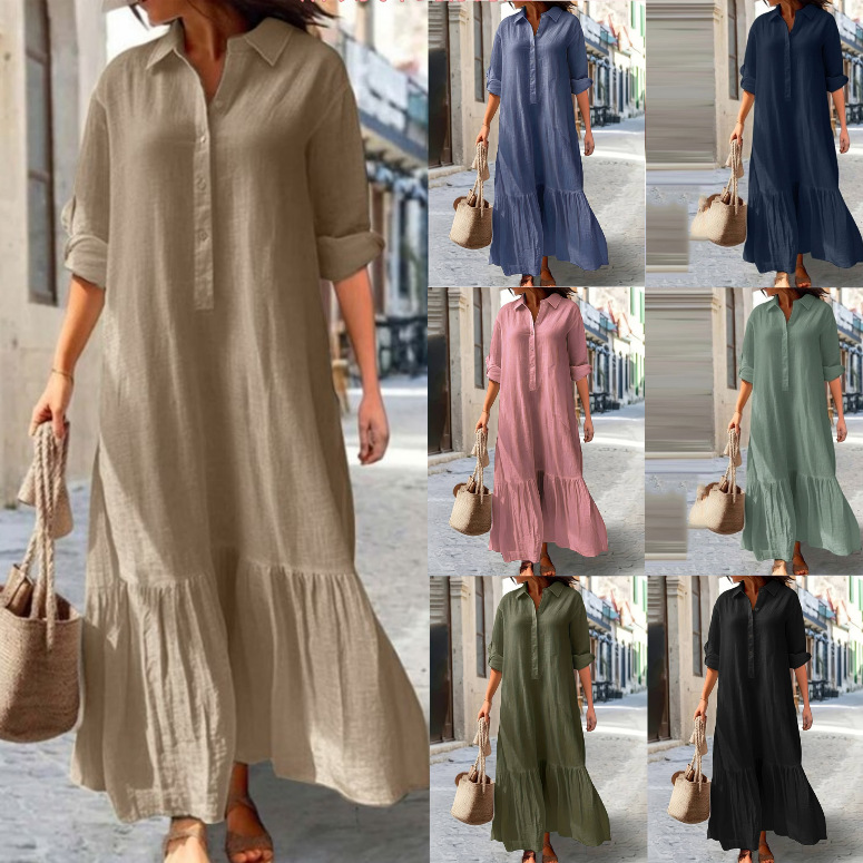 Casual Loose Linen Shirt Dress - 2025 Vestido camisero de lino para
