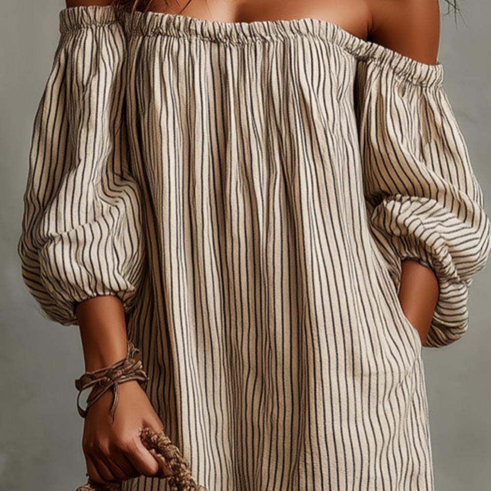Off Shoulder Puff Sleeve Sundress - Vestido Largo de Verano para Mujer,