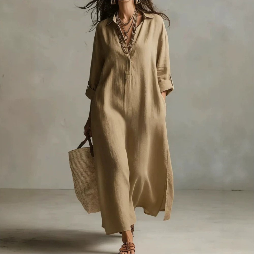 Casual Loose Linen Shirt Dress - Vestido Camisero Largo de Lino Vintage
