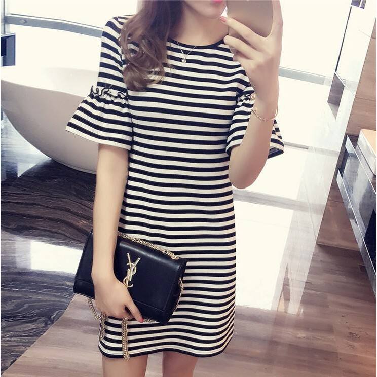 Korean Style A Line Shirt Dress - Vestido de verano a rayas para