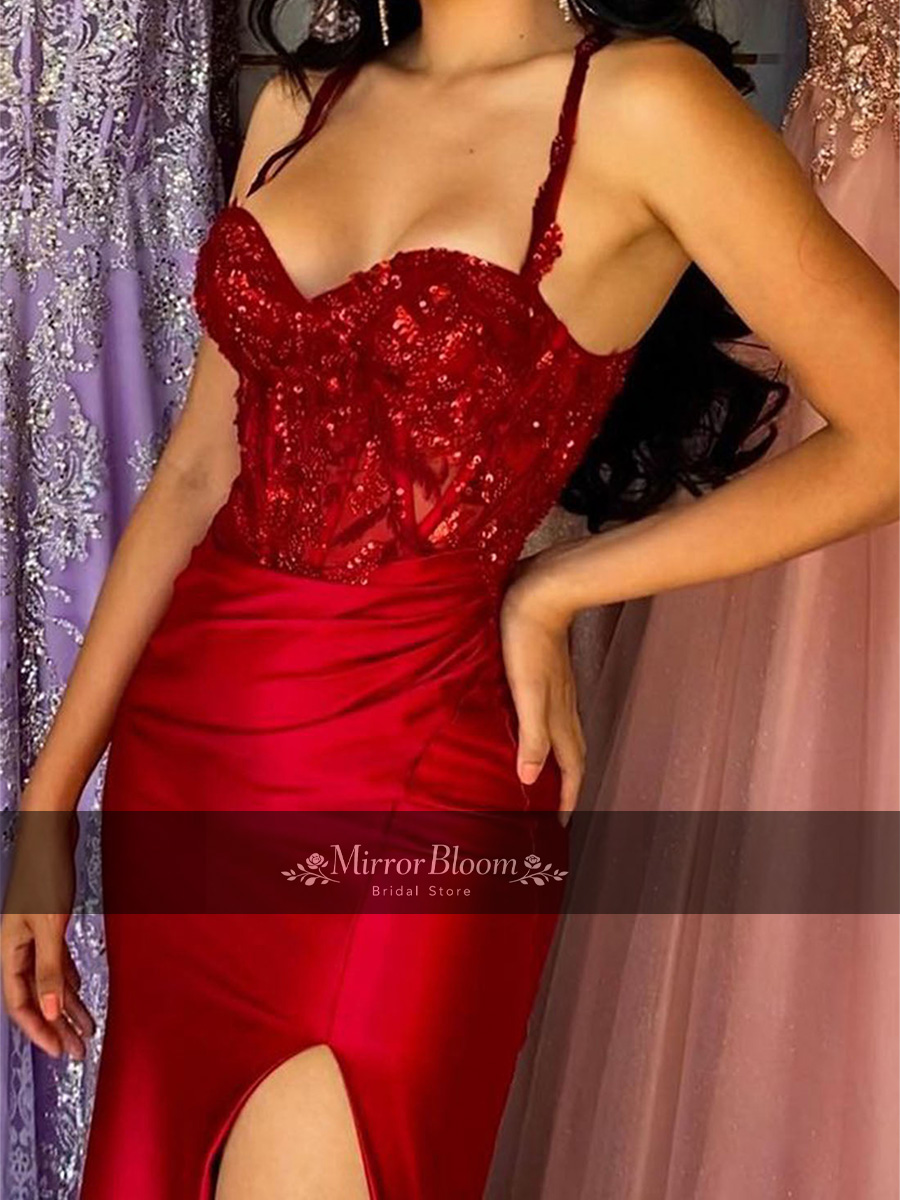 Elegant Satin Evening Gown Split - Vestido de Noche de Lujo Elegante