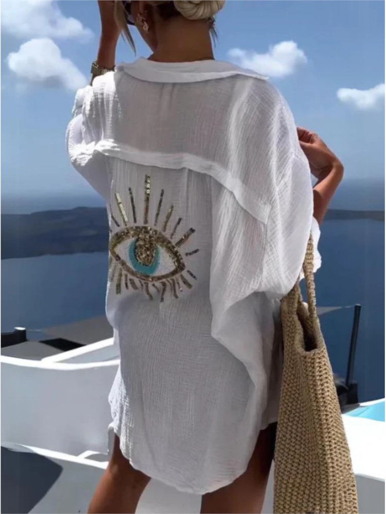 Casual Loose Linen Shirt Dress - Vestido camisero informal de lino y