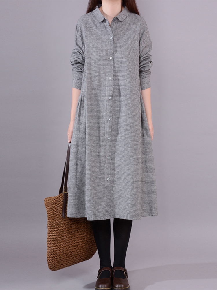 Korean Style A Line Shirt Dress - Vestido Camisero de Lino y Algodón