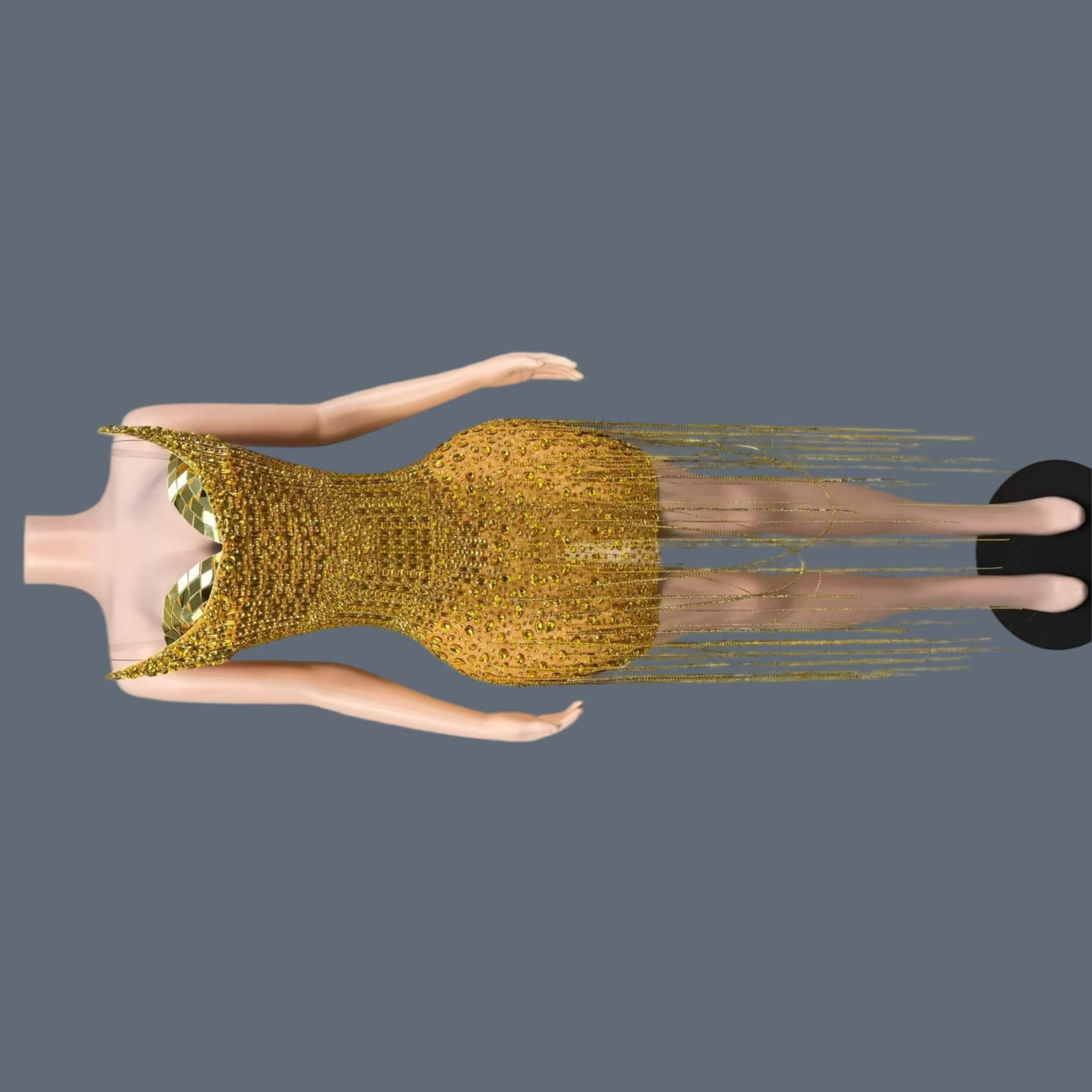 Sparkly Rhinestone Club Party Dress - Vestido de cóctel dorado de lujo