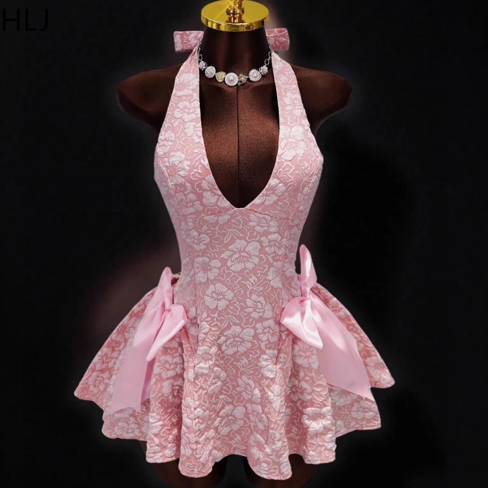Y2K Backless Halter Mini Dress - Vestidos ajustados sexys de jacquard con