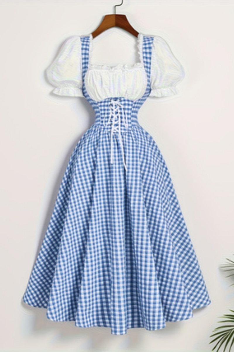 French Vintage Floral Midi Dress - Vestido de cintura con correa de