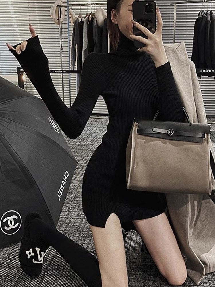 Vestido Mini Bodycon de Punto  - Bodycon Long Sleeve Ribbed Dress reseña y precio