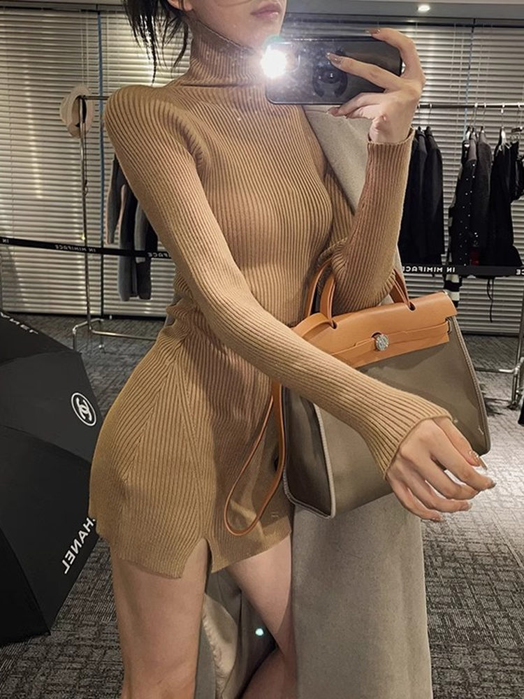 Vestido Mini Bodycon de Punto  - Bodycon Long Sleeve Ribbed Dress reseña y precio
