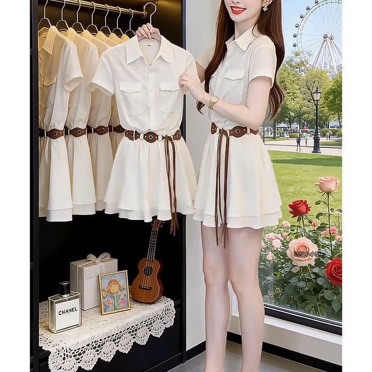 Vestido Camisero de Manga Cort - Korean Style A Line Shirt Dress reseña y precio