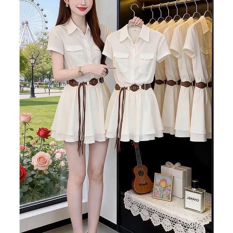 Vestido Camisero de Manga Cort - Korean Style A Line Shirt Dress reseña y precio
