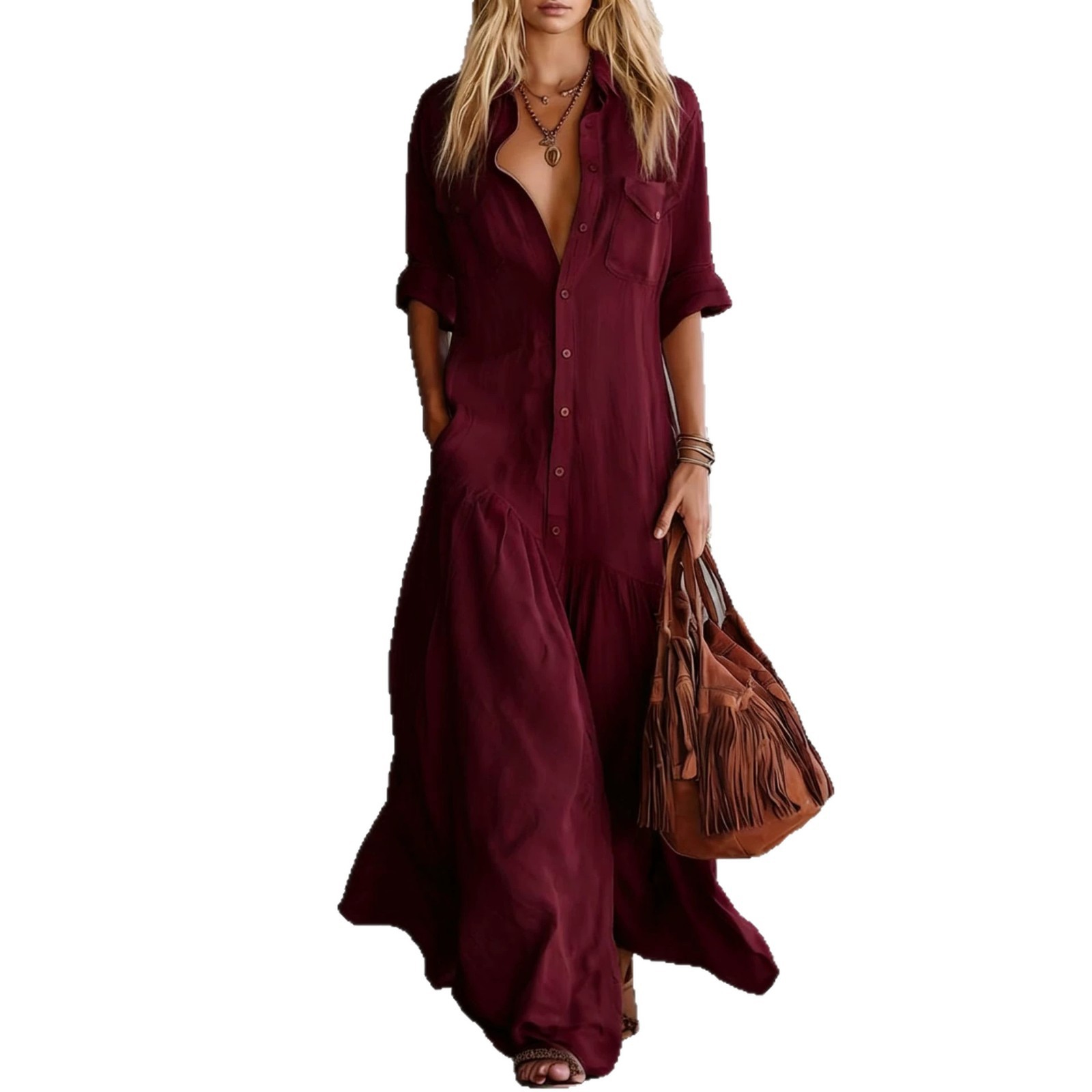 Vestido Camisero Maxi de Lino  - Casual Loose Linen Shirt Dress reseña y precio