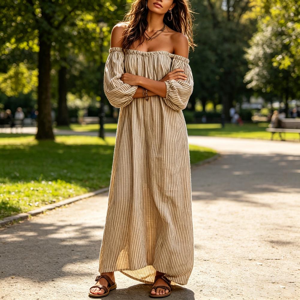 Vestido Largo de Verano para M - Off Shoulder Puff Sleeve Sundress reseña y precio