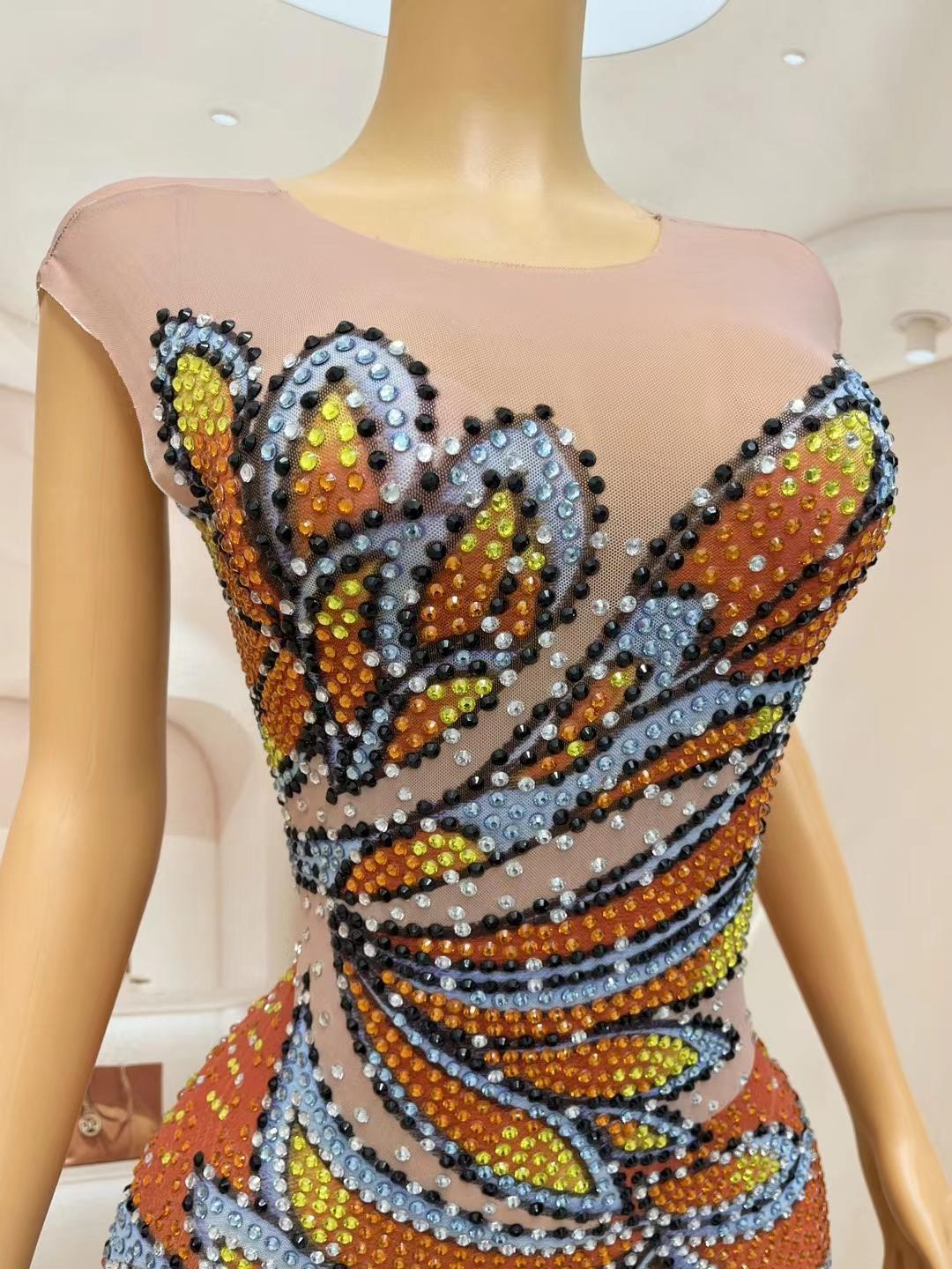 Vestido Maxi de Malla sin Mang - Sparkly Rhinestone Club Party Dress reseña y precio