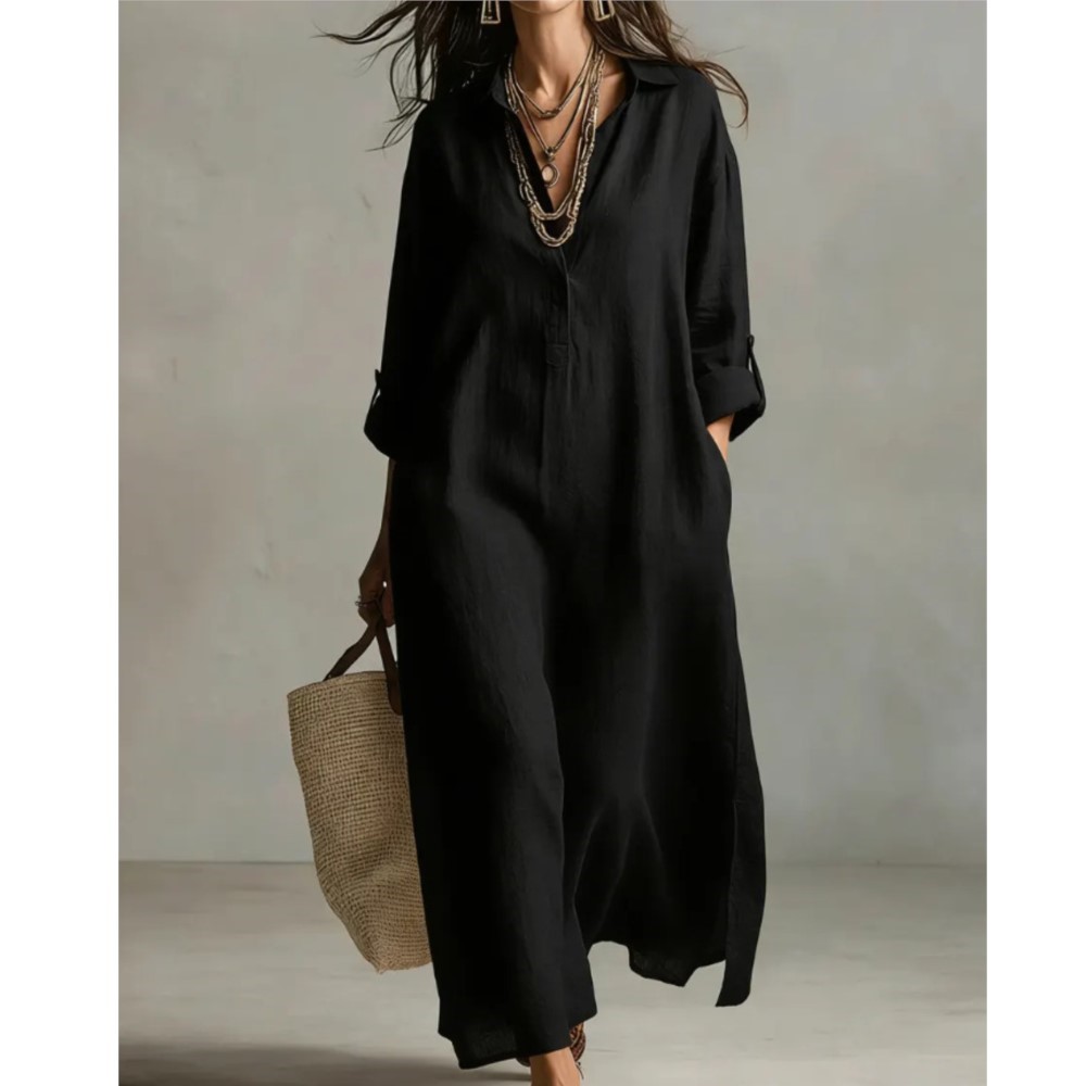 Vestido Camisero Largo de Lino - Casual Loose Linen Shirt Dress reseña y precio