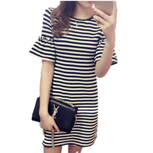 Vestido de verano a rayas para - Korean Style A Line Shirt Dress reseña y precio