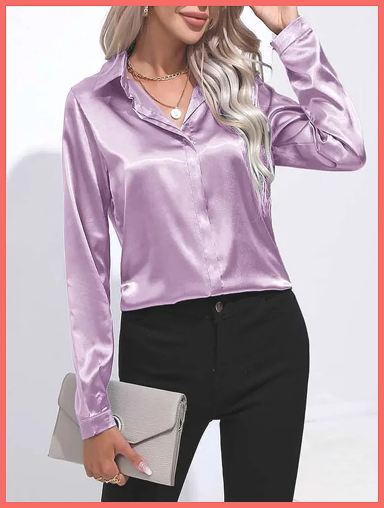 Camisa de Satén para Mujer, Pr - Blouses reseña y precio