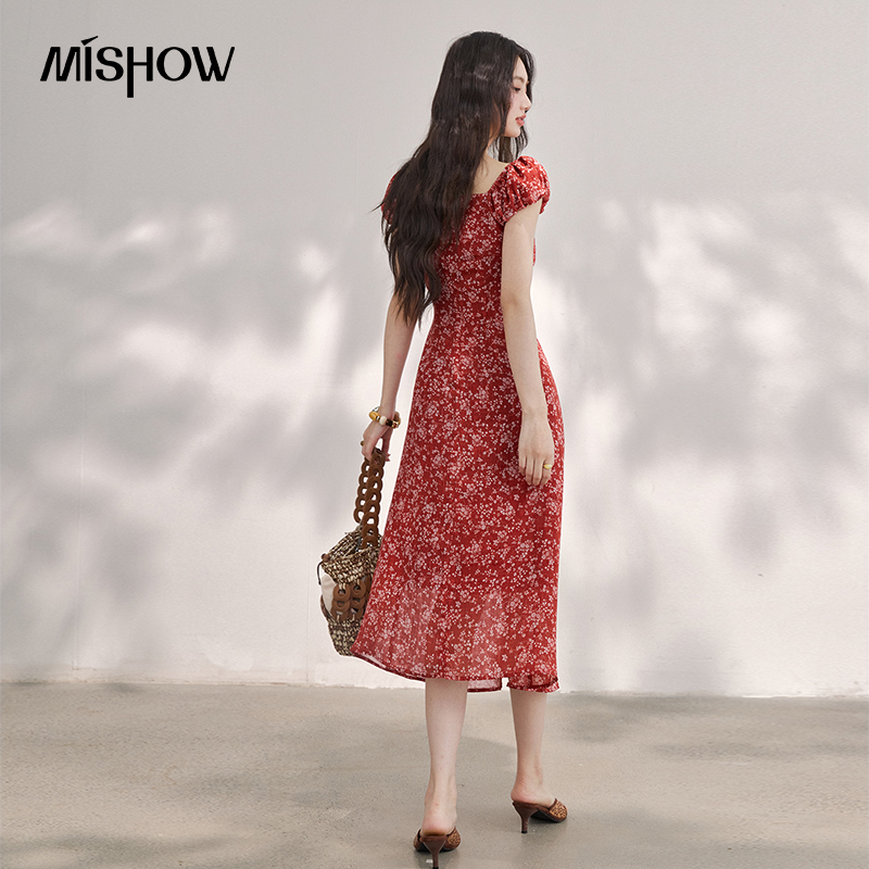 Vestido Midi de Gasa Rojo Flor - French Vintage Floral Midi Dress reseña y precio