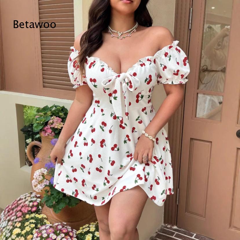 Minivestido con estampado flor - Off Shoulder Puff Sleeve Sundress reseña y precio