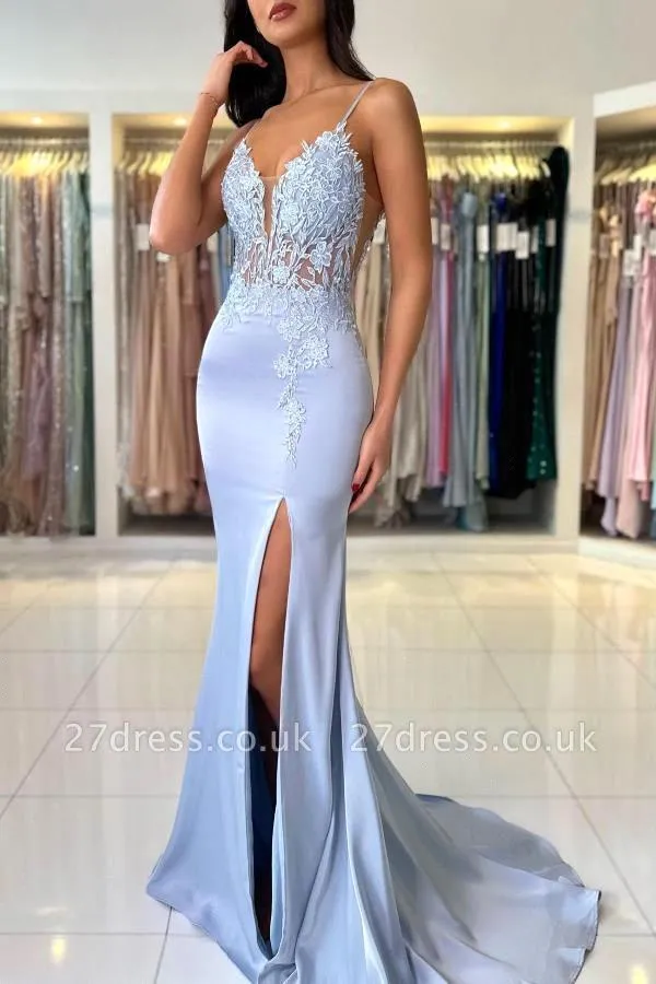 Elegante Vestido de Noche Azul - Elegant Satin Evening Gown Split reseña y precio