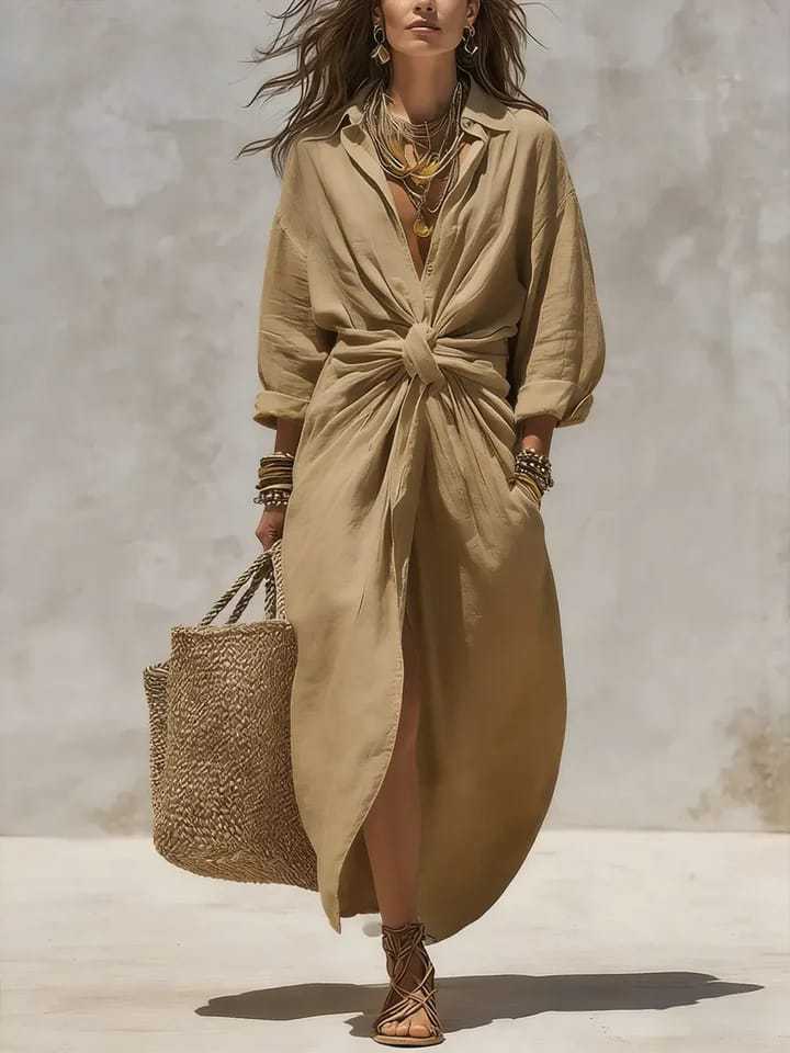 Vestido Camisero Boho de Lino  - Casual Loose Linen Shirt Dress reseña y precio