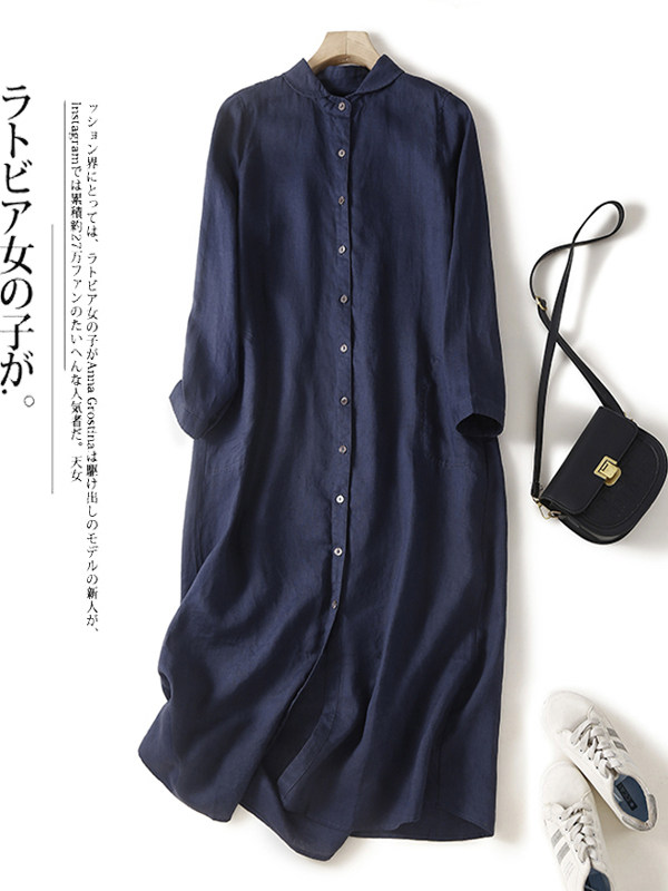 Vestido Camisero Casual de Alg - Casual Loose Linen Shirt Dress reseña y precio