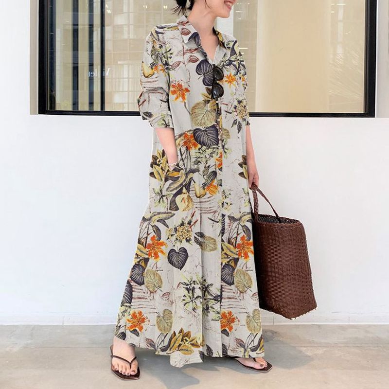 Otoño nuevo vestido casual de  - Casual Loose Linen Shirt Dress reseña y precio