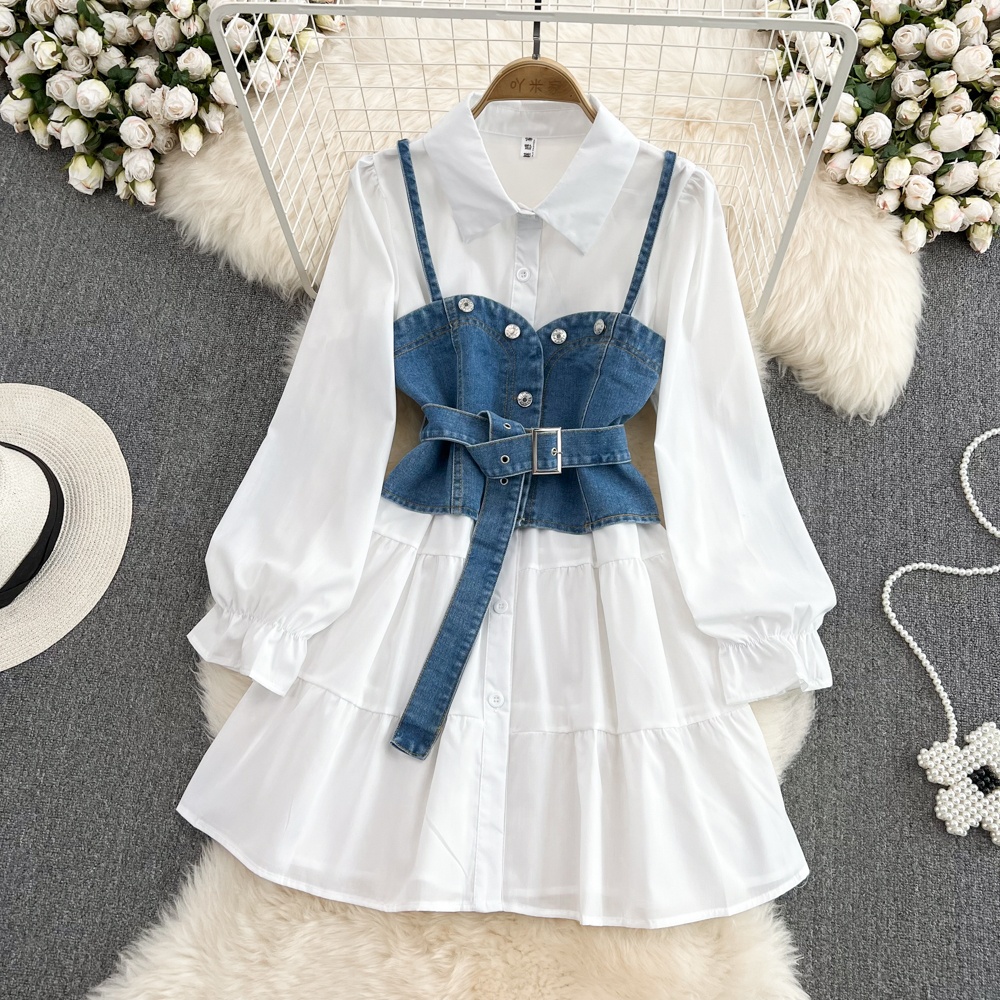 Conjunto de Dos Piezas Estilo  - Korean Style A Line Shirt Dress reseña y precio