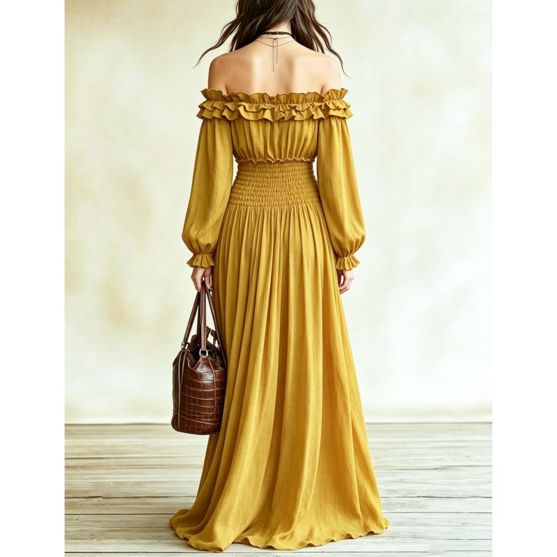 Vestidos Maxi de Moda con Homb - Off Shoulder Puff Sleeve Sundress reseña y precio