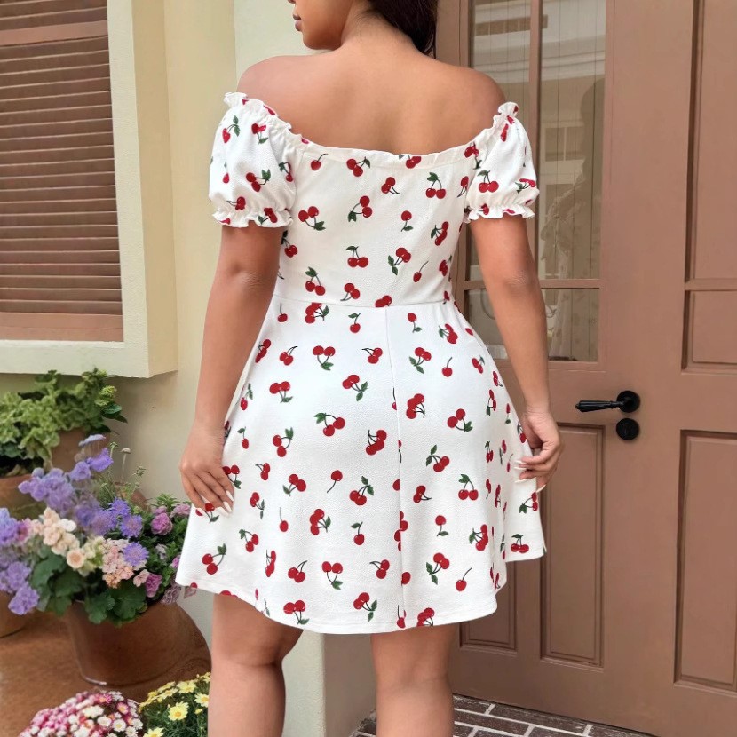 Vestido de verano para mujer,  - Off Shoulder Puff Sleeve Sundress reseña y precio