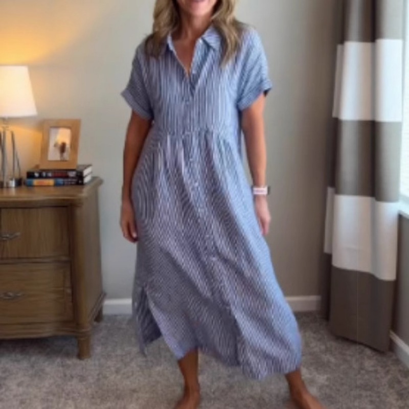 Vestido Camisero a Rayas para  - Casual Loose Linen Shirt Dress reseña y precio