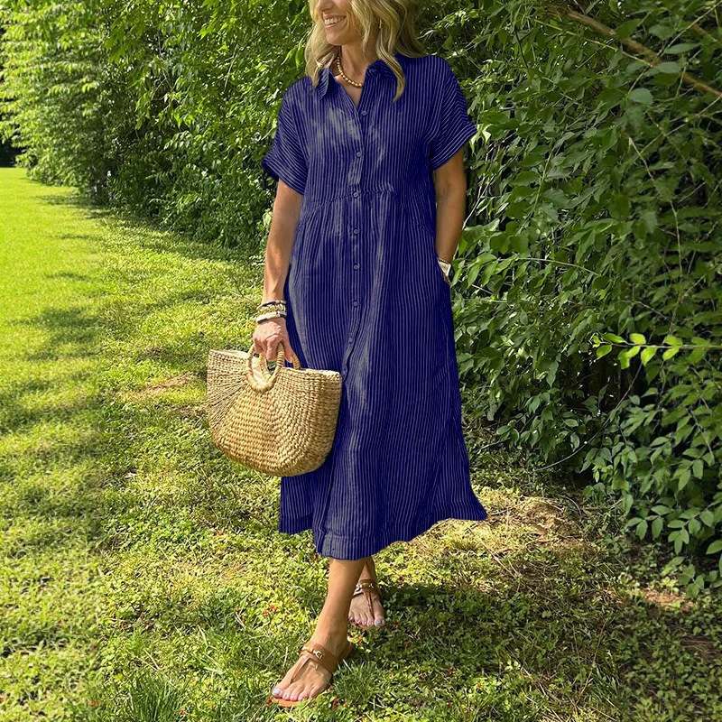 Vestido Camisero a Rayas para  - Casual Loose Linen Shirt Dress reseña y precio