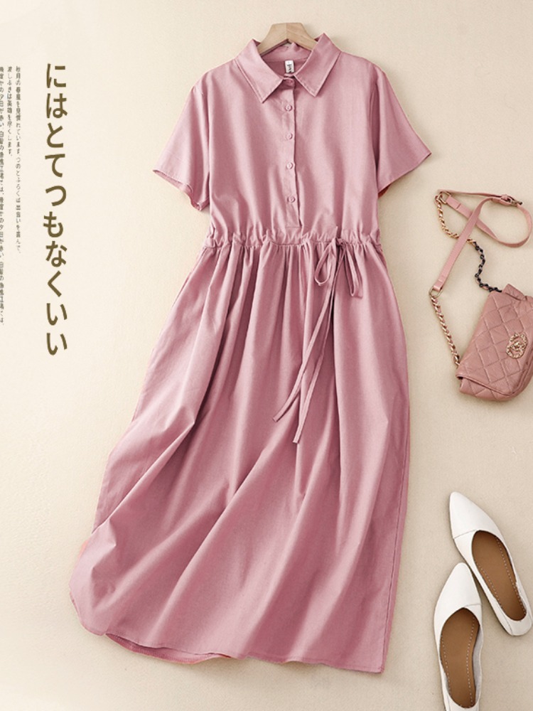 Vestido de Algodón para Mujer, - Korean Style A Line Shirt Dress reseña y precio
