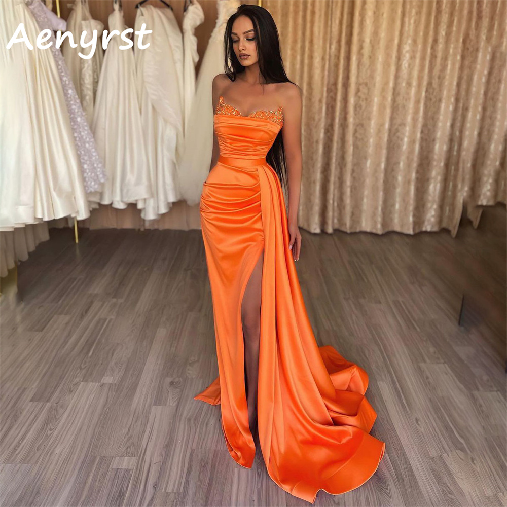 Aenyrst elegante sin tirantes  - Elegant Satin Evening Gown Split reseña y precio