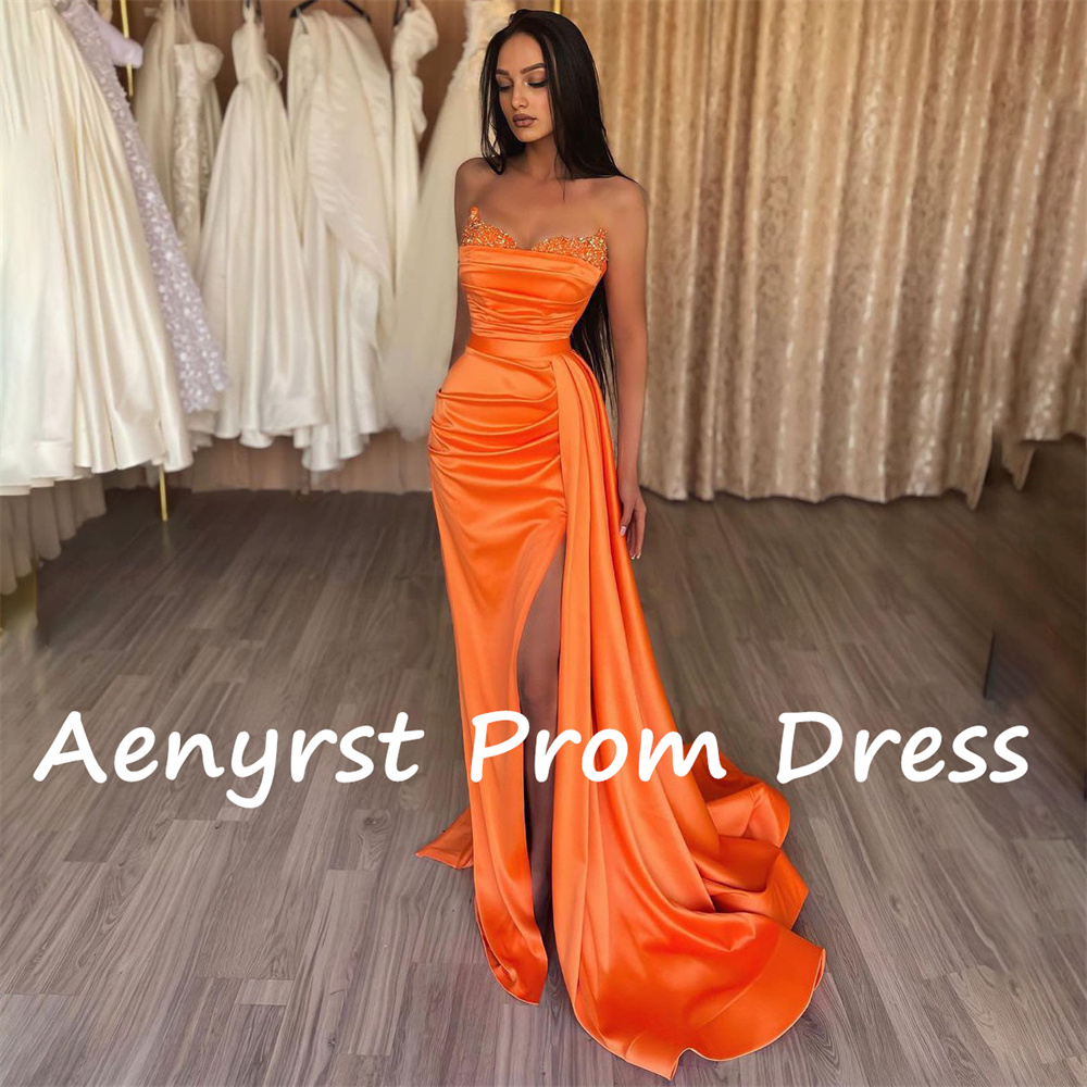 Aenyrst elegante sin tirantes  - Elegant Satin Evening Gown Split reseña y precio