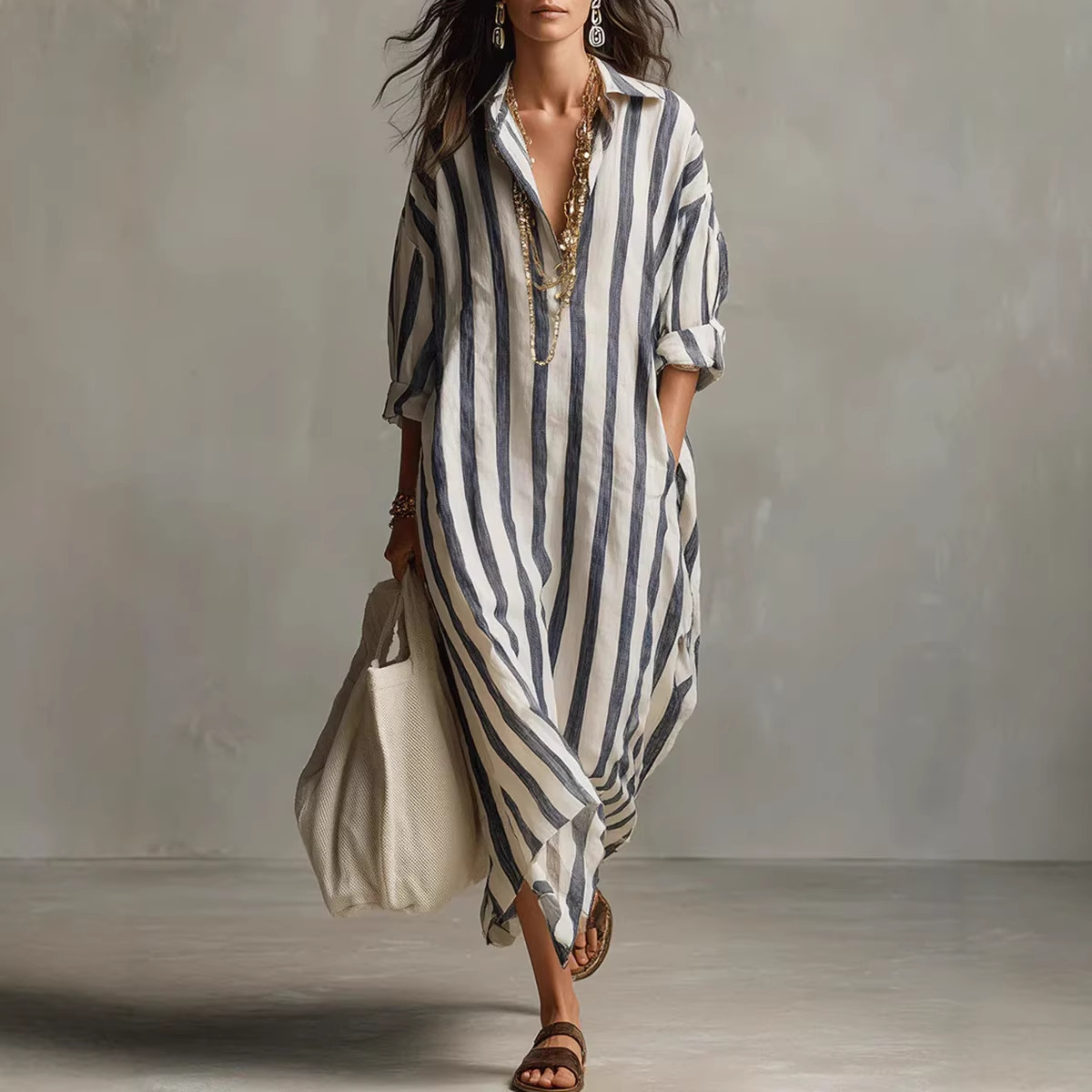 Vestido Camisero de Lino a Ray - Casual Loose Linen Shirt Dress reseña y precio
