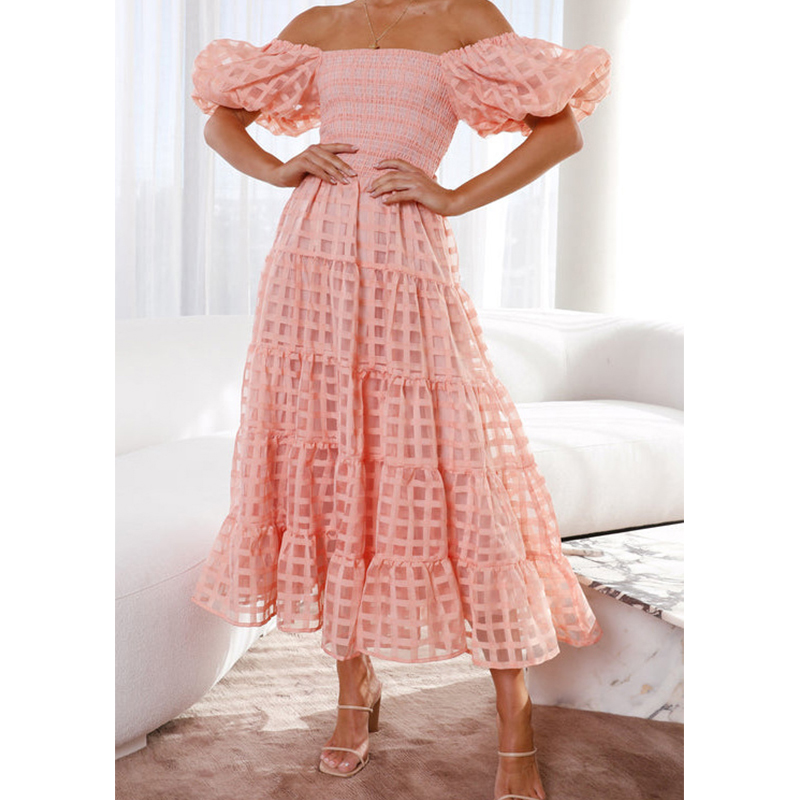 Vestido largo elegante de vera - Off Shoulder Puff Sleeve Sundress reseña y precio