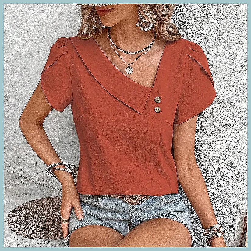 Blusa de Color Sólido Vintage  - Blouses reseña y precio