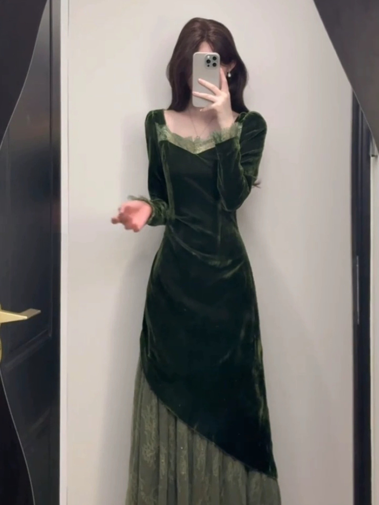 Vestido de terciopelo elegante - French Vintage Floral Midi Dress reseña y precio