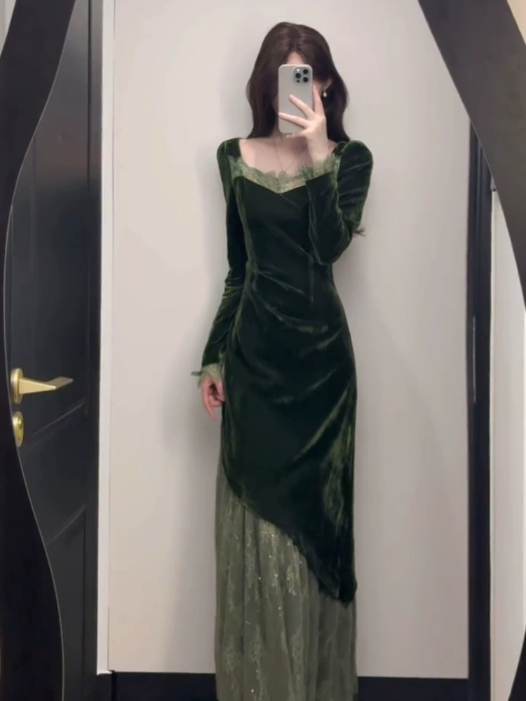 Vestido de terciopelo elegante - French Vintage Floral Midi Dress reseña y precio